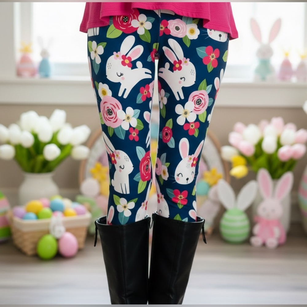 OS/TC NEW Womens Easter Leggings Spring Floral Yoga Pants